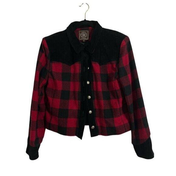 DOUBLE D RANCH Plaid Women Crop Wool Blend Jacket Red/Black size Medium - Picture 1 of 11